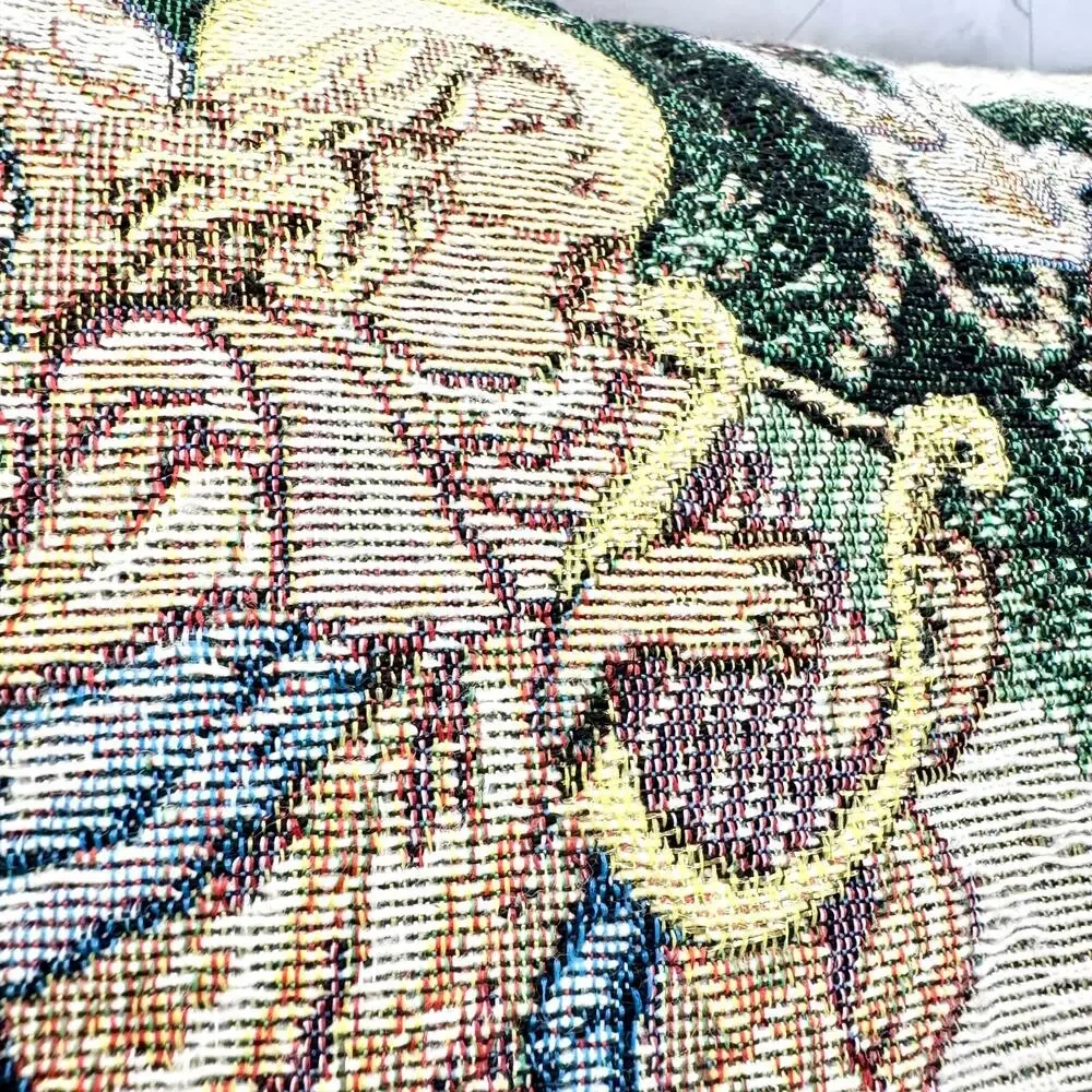 Vintage Christmas Tapestry Decorative Pillow Angel Harp Floral Green 16x16
